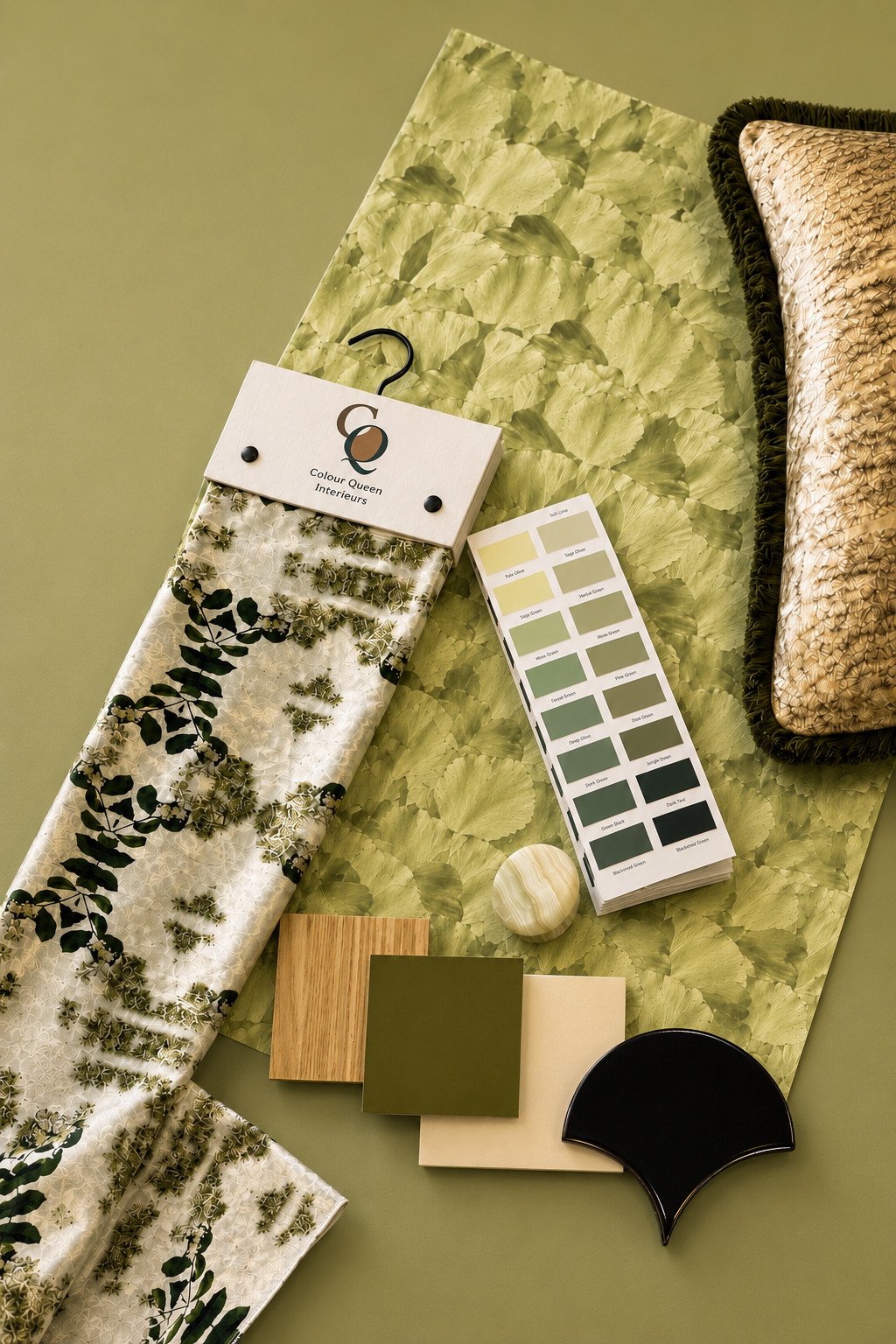 Moodboard met stoffen en kleurstalen